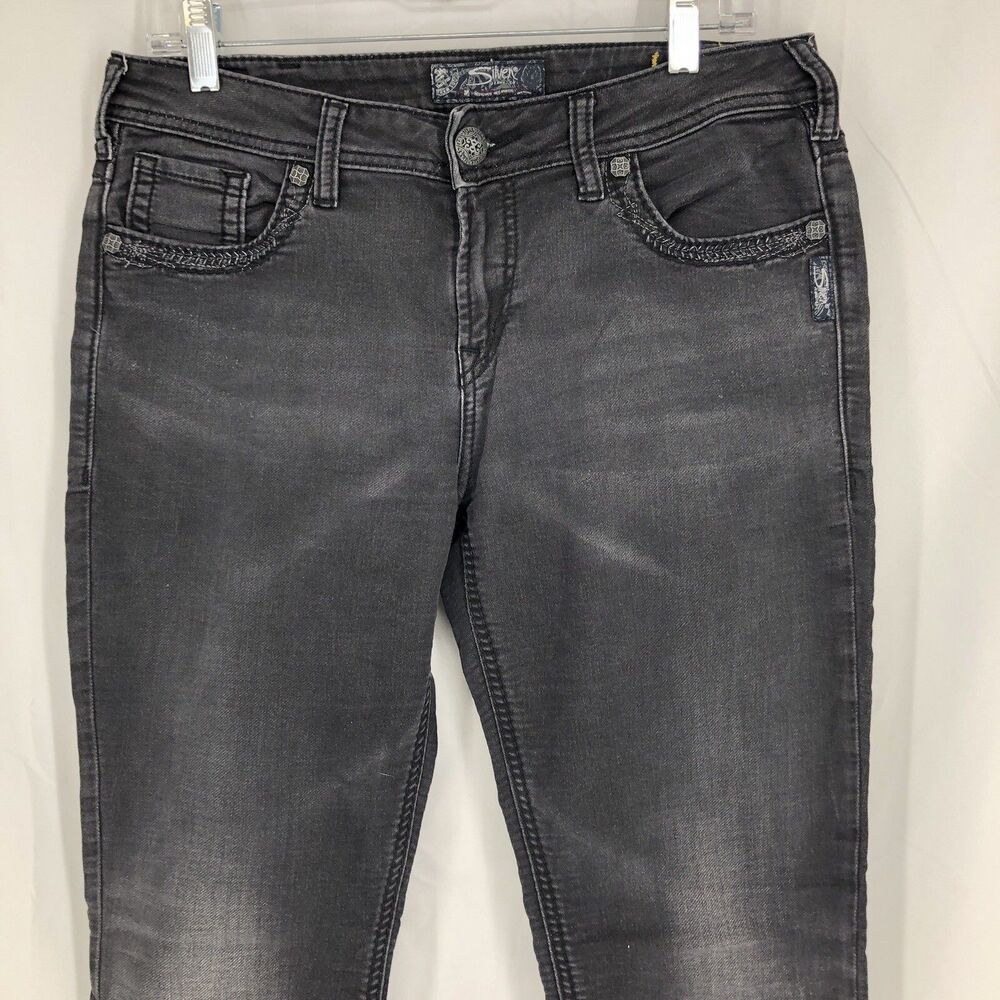 Silver Jeans Suki Black Dark Wash Mid Rise Skinny Denim Joga Sweats 31/31 32x31